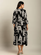 Rayon Printed Fit And Flare Midi Dress