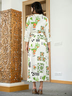 Rayon Off white Printed Fit And Flare Maxi Dress