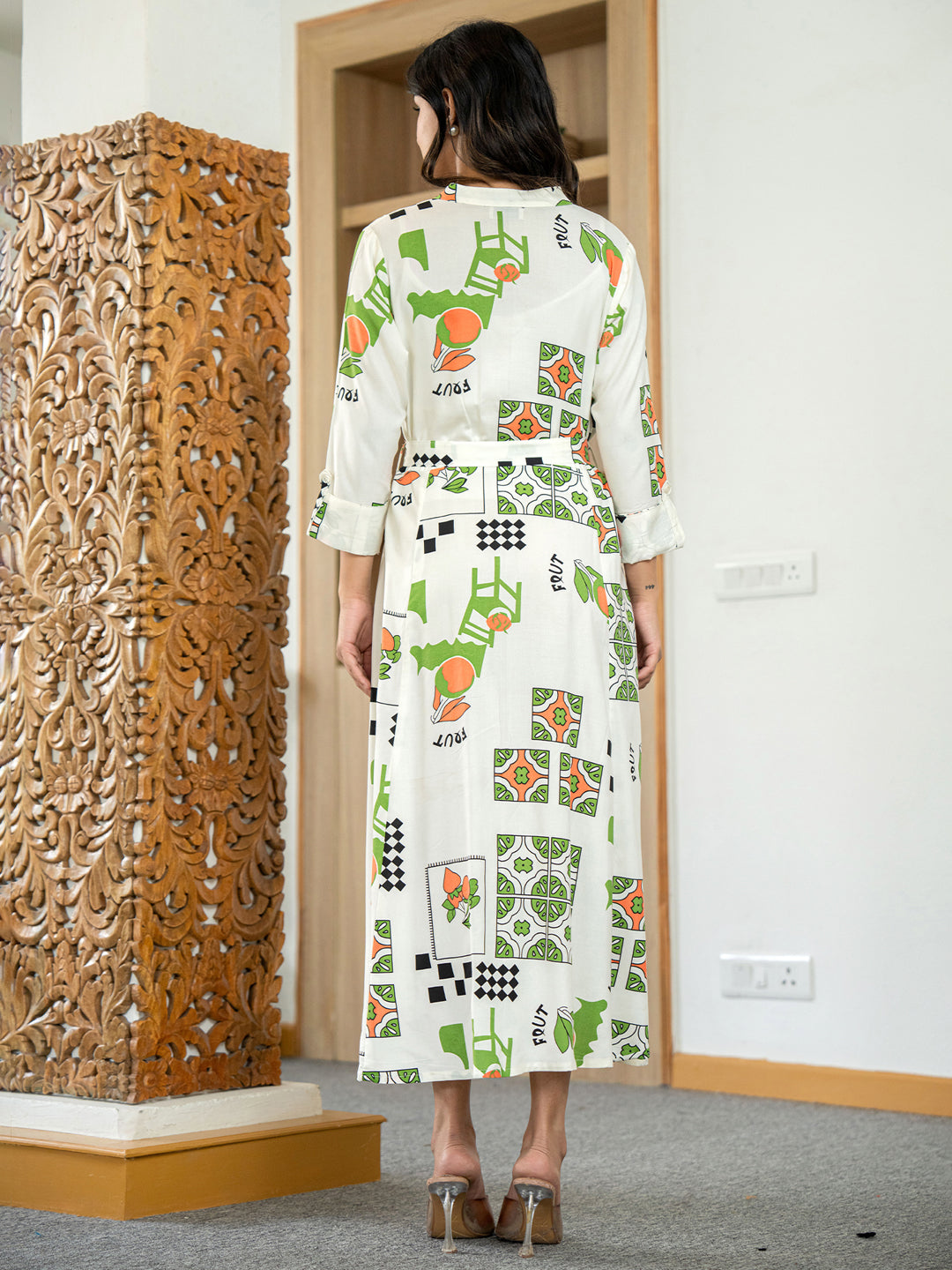 Rayon Off white Printed Fit And Flare Maxi Dress