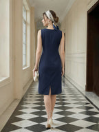Zummer Navy Blue Cord Work A-Line Dress