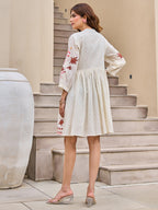 Off white Embroidered Fit And Flare Short Dress
