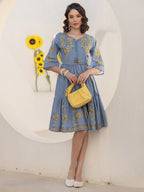 Cotton Floral Embroidered Fit And Flare Dress