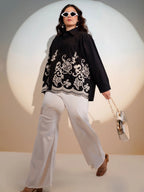 Black Floral Embroidered Boxy Shirt