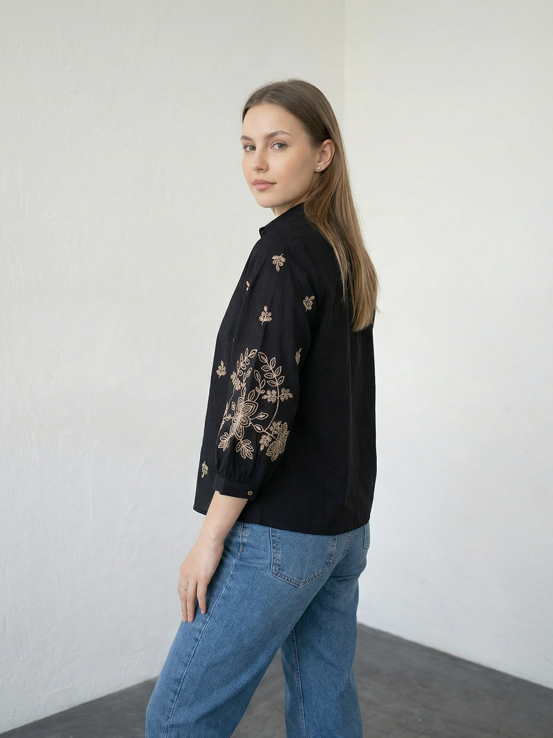 Zummer Black, Charcoal &amp; Beige Embroidered Cotton Shirt
