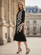 Black Embroidered A-Line Midi Dress