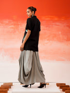 Zummer Embroidered Cotton Co-Ord Set with Shirt & Skirt – Black, Charcoal & Grey