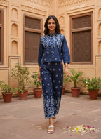 Denim Embroidered Shirt With TrouserCo-Ords Set