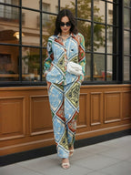 Multi Floral Satin Shirt With Darted Pants