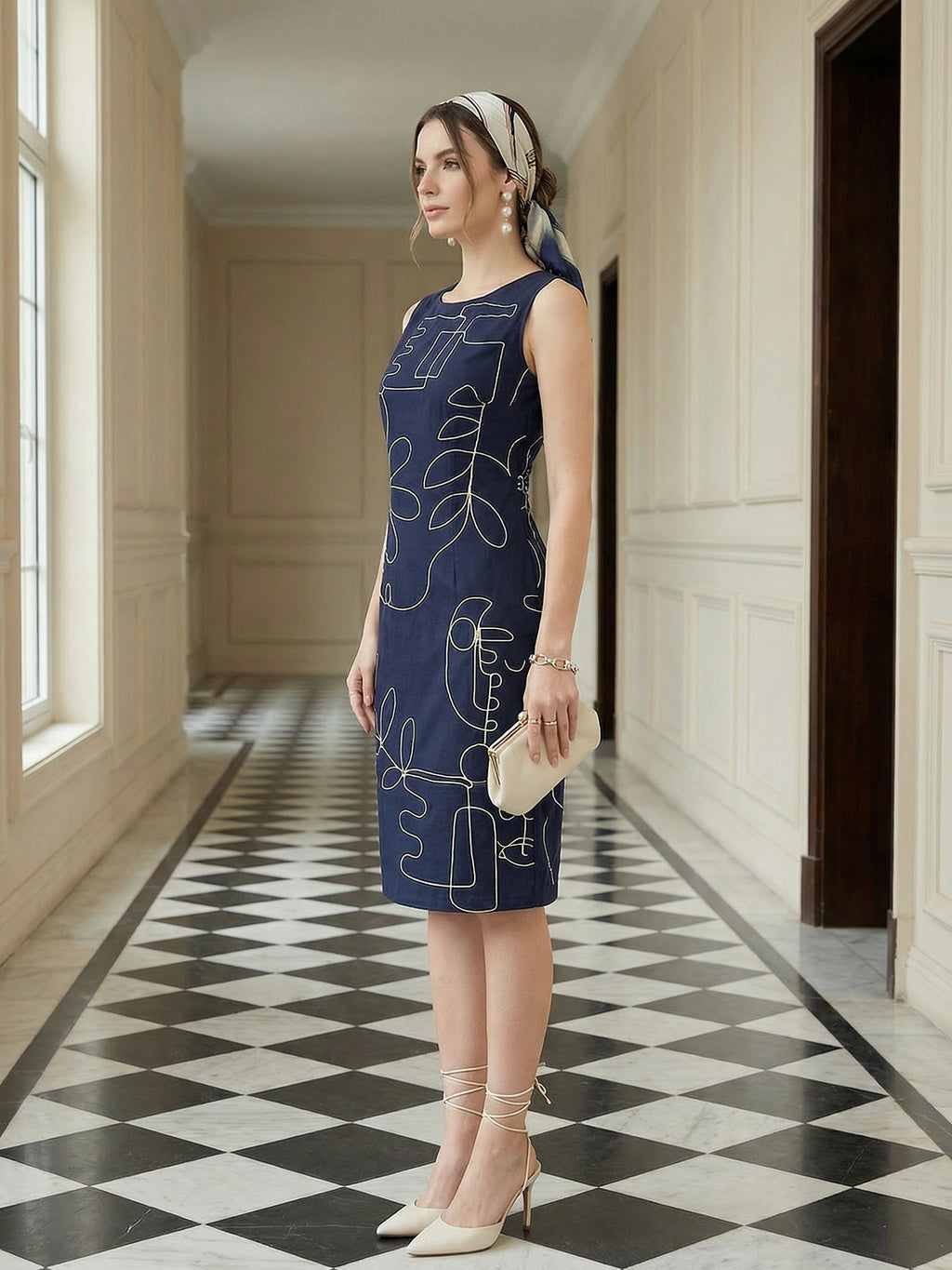 Zummer Navy Blue Cord Work A-Line Dress