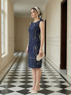 Zummer Navy Blue Cord Work A-Line Dress