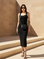 Zummer Black Cotton Solid Bodycon  Dress with No Sleeves