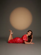 Orange Floral Front Twisted Midi Dress