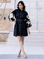 Cotton Floral Colourblocked Shirt Dress