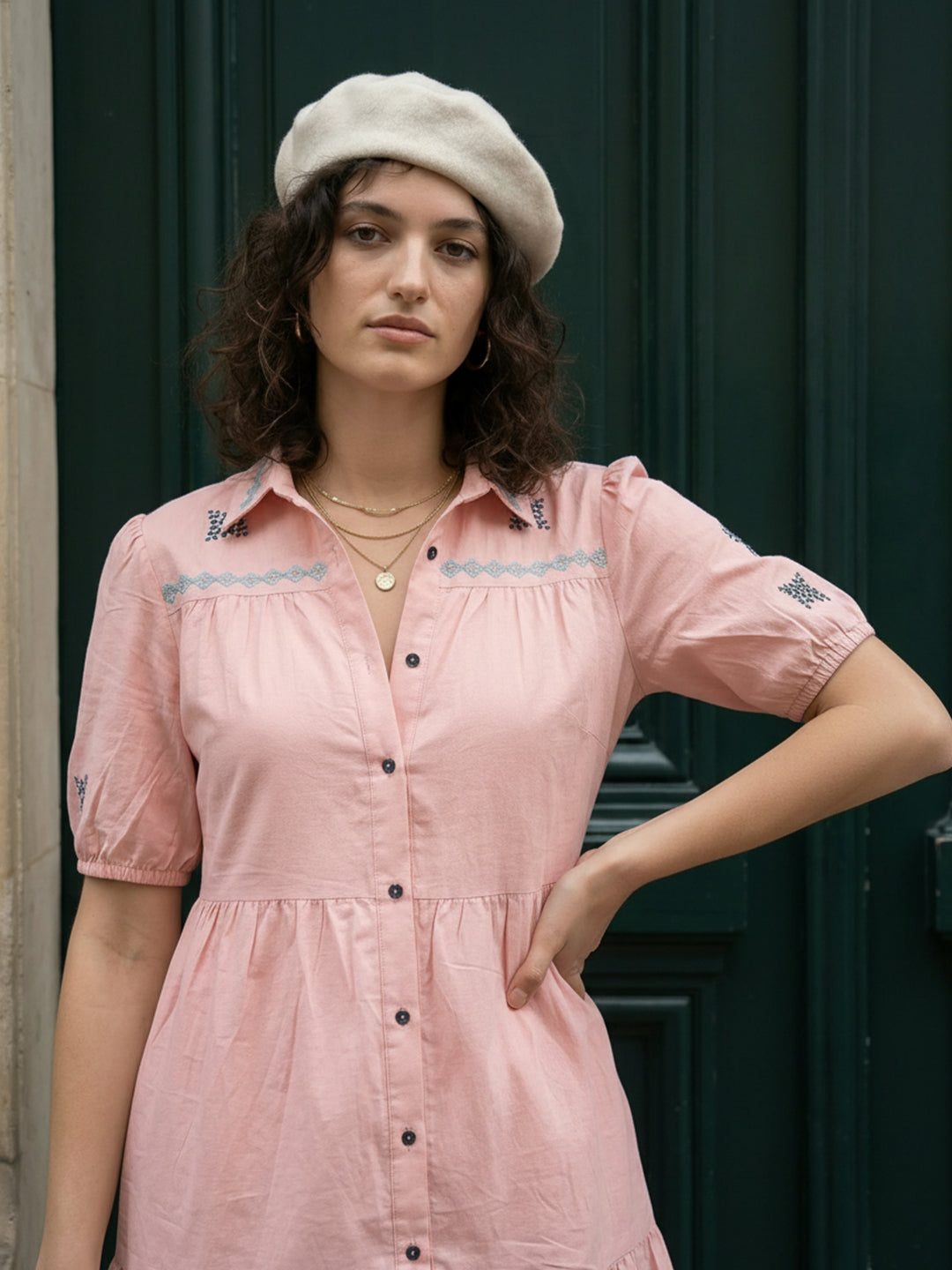 Zummer Embroidered Shirt Dress – Peach