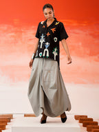 Zummer Embroidered Cotton Co-Ord Set with Shirt & Skirt – Black, Charcoal & Grey