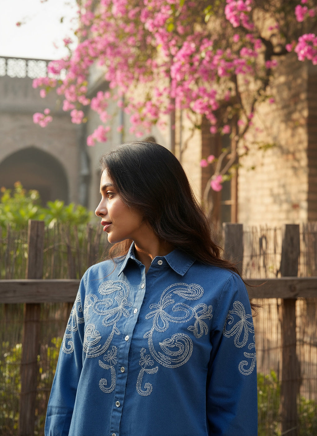 Denim Embroidered Shirt With TrouserCo-Ords Set