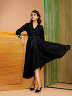 Zummer Black Solid Belted Dress
