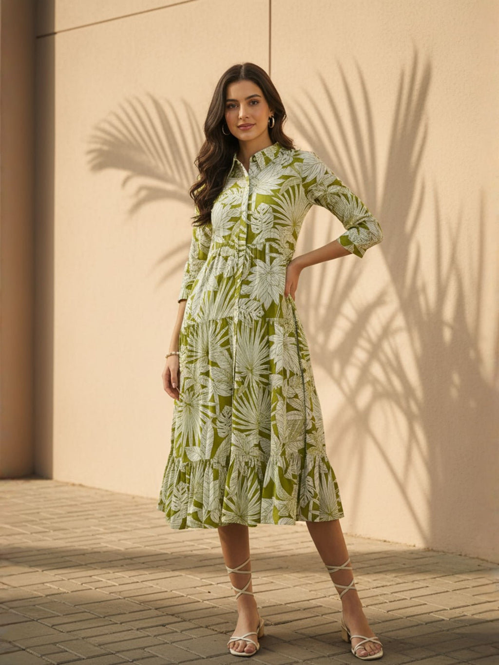 Tropical Print Fit & Flare Midi Dress