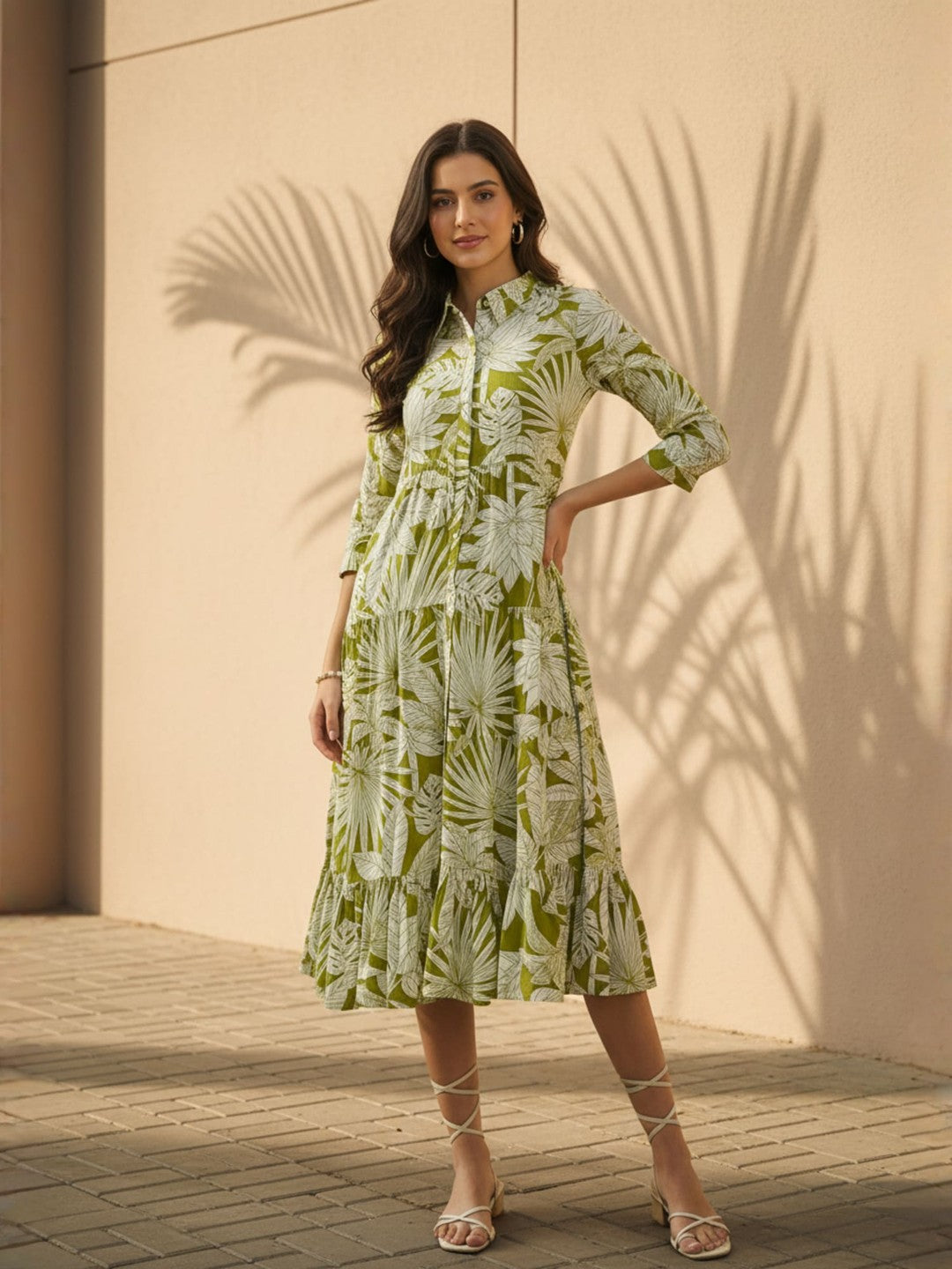 Tropical Print Fit & Flare Midi Dress