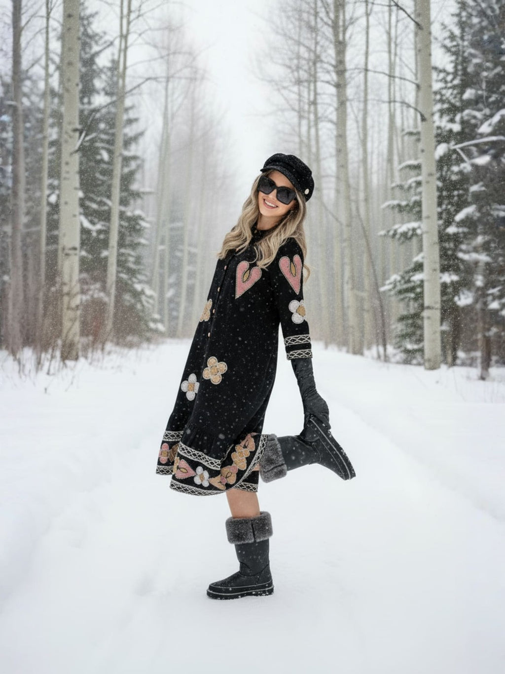 Zummer Cotton Black Geometric Embroidered Midi Dress