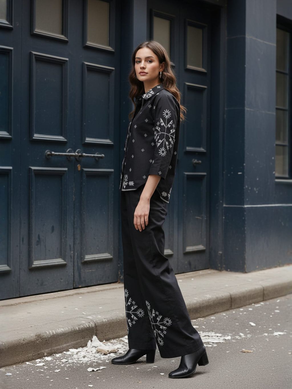 Cotton Embroidered Shirt With Palazzos Co-Ords Set