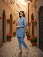 Cotton Floral Embroidered Shirt With TrouserCo-Ords Set