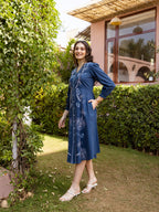 Zummer Navy Blue Embroidered Shirt Dress