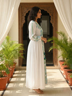 Cotton White Embroidered Fit and Flare Maxi Dress