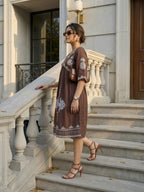 Zummer Brown Floral Embroidered Midi Dress