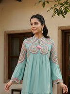 Zummer Sea Green Embroidered Midi Dress