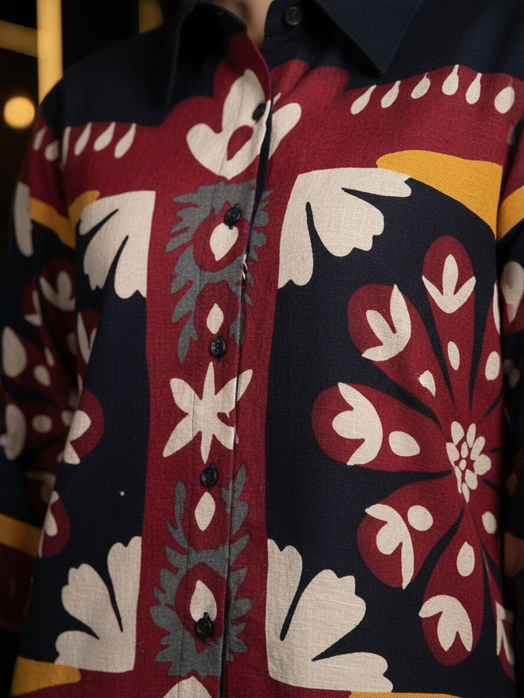 Navy Blue Floral Hand Print Shirt & Trouser Co-Ord Set