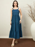 Zummer Cotton Flare Maxi Dress with Jacket – Teal, Off White & Maroon