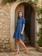 Light Blue Denim Front Button Mini Dress