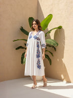 white Embroidered Empire Midi Dress