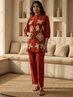 Cotton Embroidered Shirt With TrouserCo-Ords Set