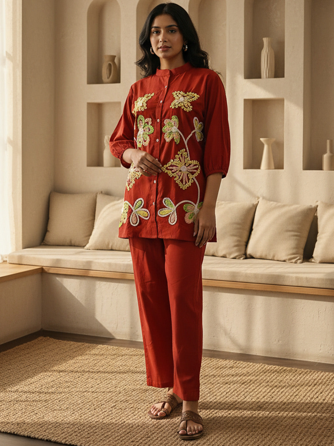 Cotton Embroidered Shirt With TrouserCo-Ords Set