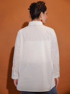 White Floral Embroidered Relaxed Fit Shirt