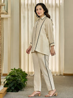 Cotton Off White Tunic With Trouser Co-Ords Set