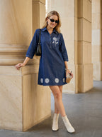 Zummer Blue Embroidered Denim Dress