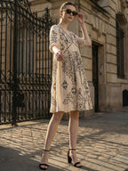 Zummer Off-White Embroidered Puff Sleeve Cotton Short Dress