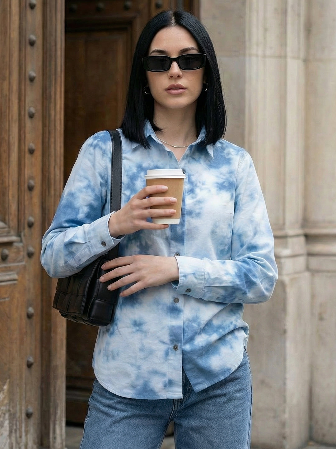 Zummer Women Blue Tie-Dye Cotton Shirt