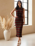 Seamless cotton knitted striped Crop Top With Skirt Co-Ords Set