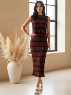 Seamless cotton knitted striped Crop Top With Skirt Co-Ords Set