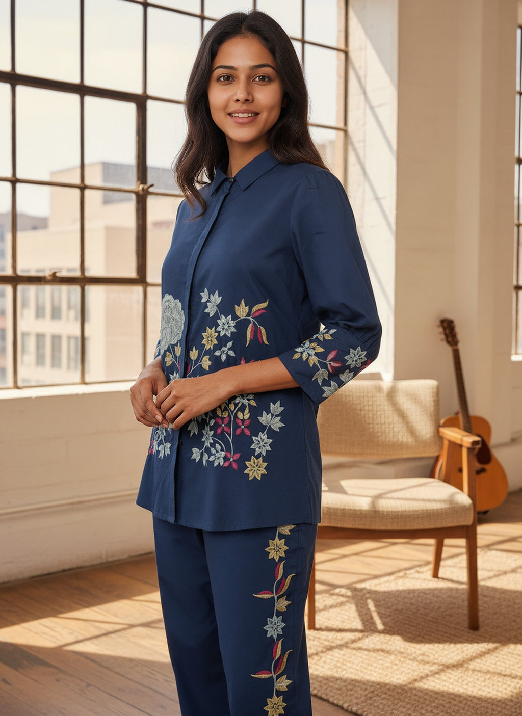 Cotton Embroidered Shirt With TrouserCo-Ords Set