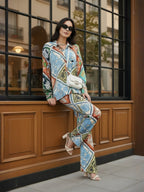 Multi Floral Satin Shirt With Darted Pants