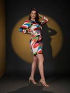 Satin Multi Abstract A-Line Short Dress