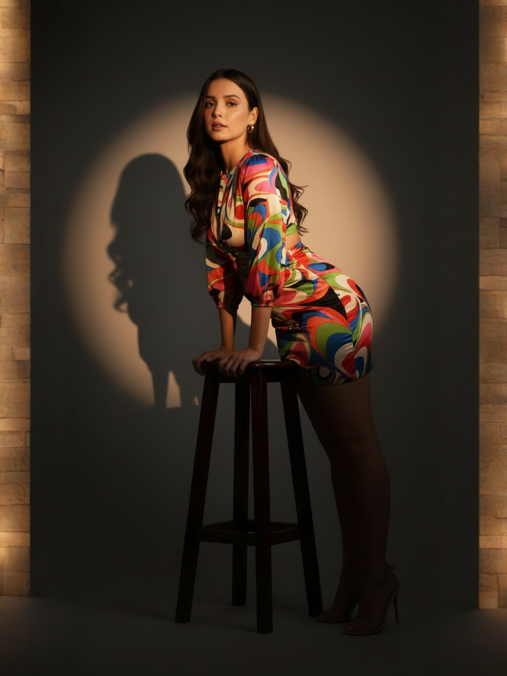 Satin Multi Abstract Side Cut Out Short Dress