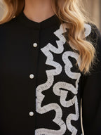 Black Embroidered A-Line Midi Dress