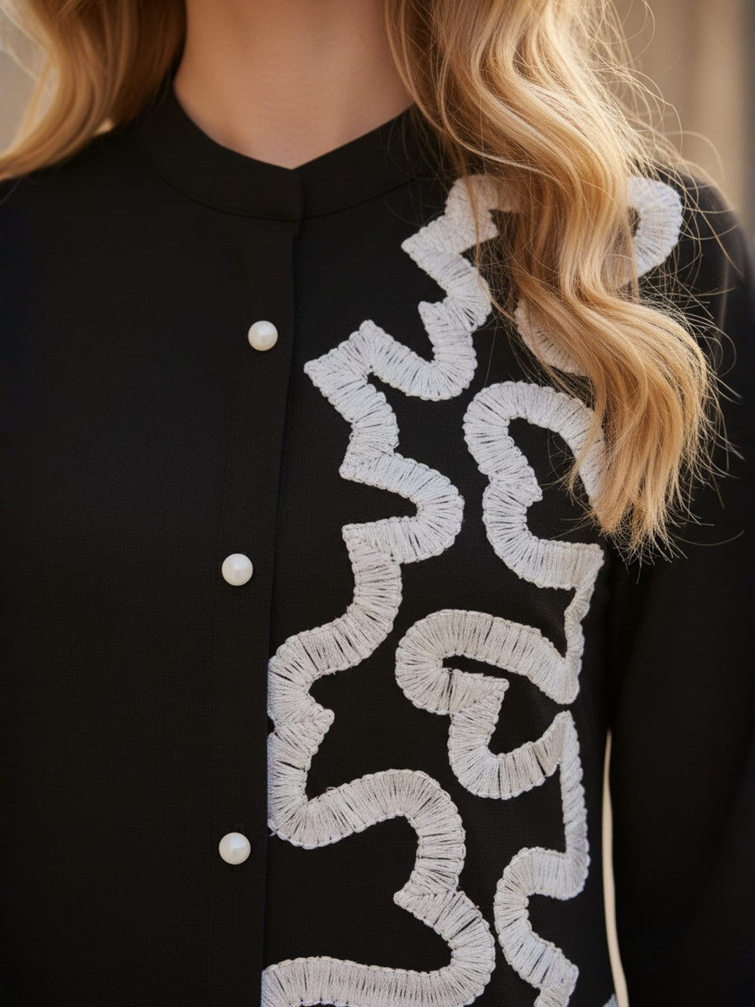 Black Embroidered A-Line Midi Dress