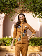 Zummer Embroidered Cotton Co-Ord Set with Shirt & Trousers – Brown, Camel & Navy Blue